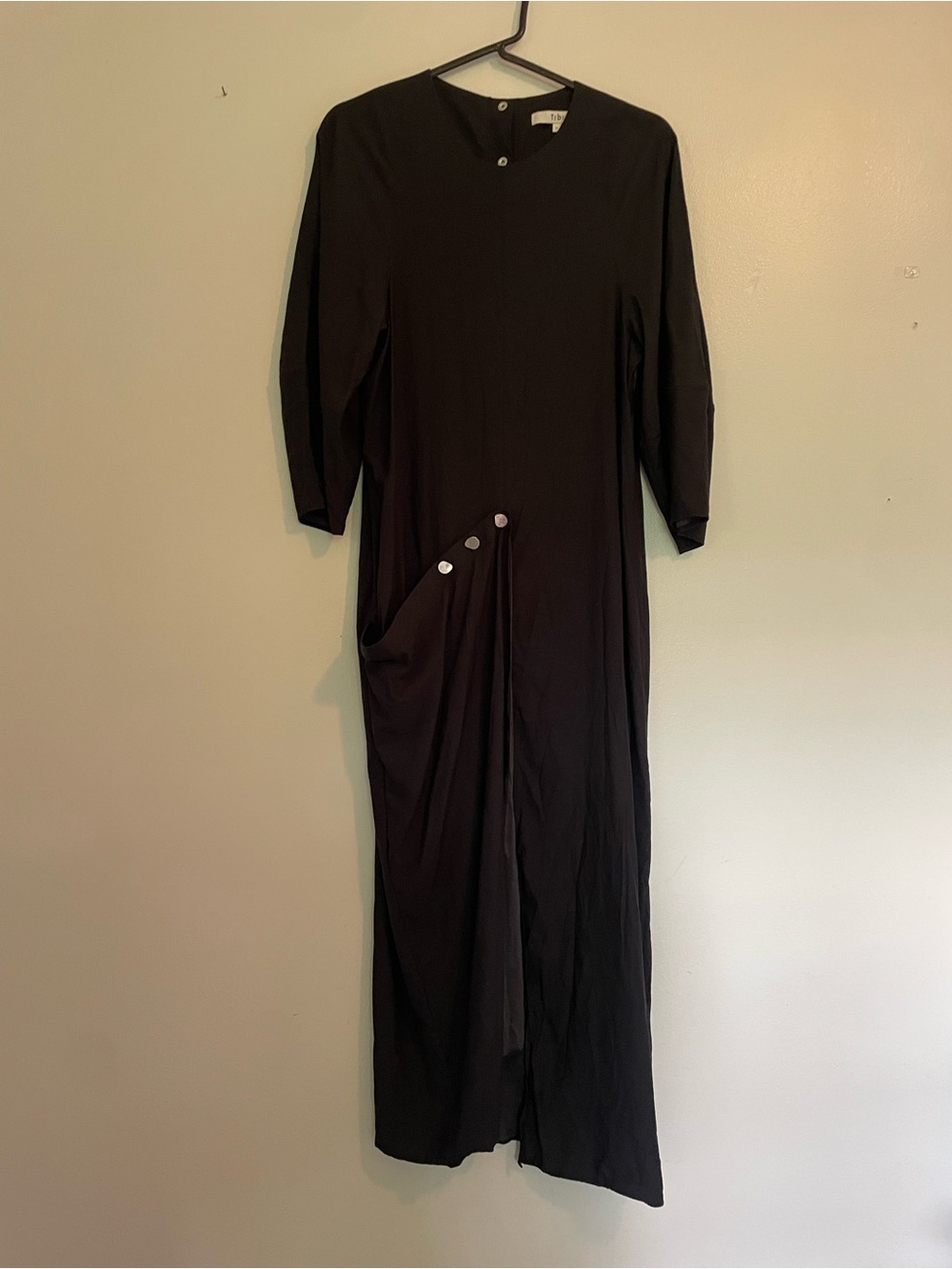 Tibi Black Long Sleeve Maxi Dress with Buttoned Pocket Detail